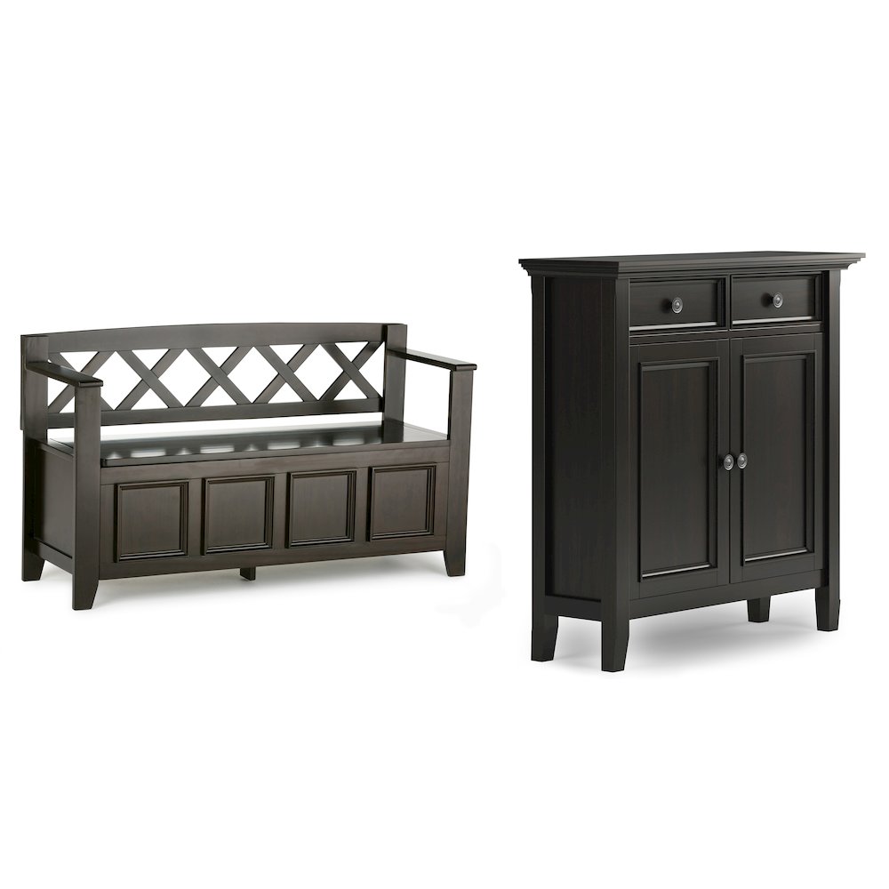 48 inch Wide Storage Bench and 36 inch Wide Storage Cabinet in Hickory Brown. Picture 1