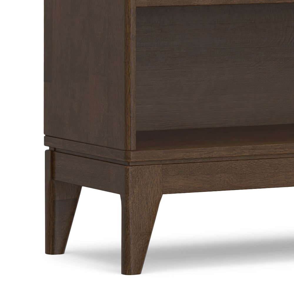 30 inch x 64 inch Solid Wood Mid Century 4-Shelf Low Bookcase in Walnut Brown. Picture 4