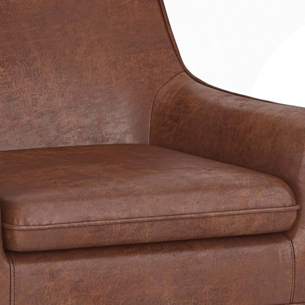Robson Accent Chair In Distressed Saddle Brown Faux Leather. Picture 2