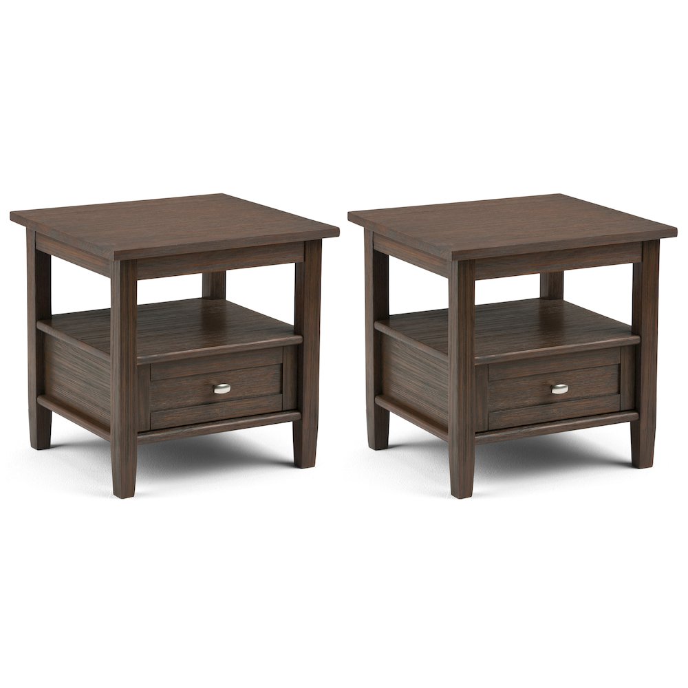 20 inch Solid Wood Transitional End Table in Farmhouse Brown (Set of 2). Picture 1