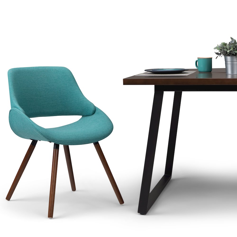 Malden Bentwood Dining Chair In Turquoise Blue Woven Fabric. Picture 5