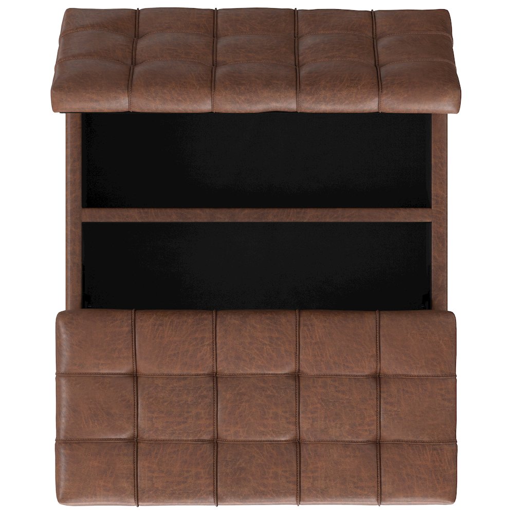 Laura Mid Century Lift Top Storage Ottoman in Distressed Saddle Brown. Picture 8