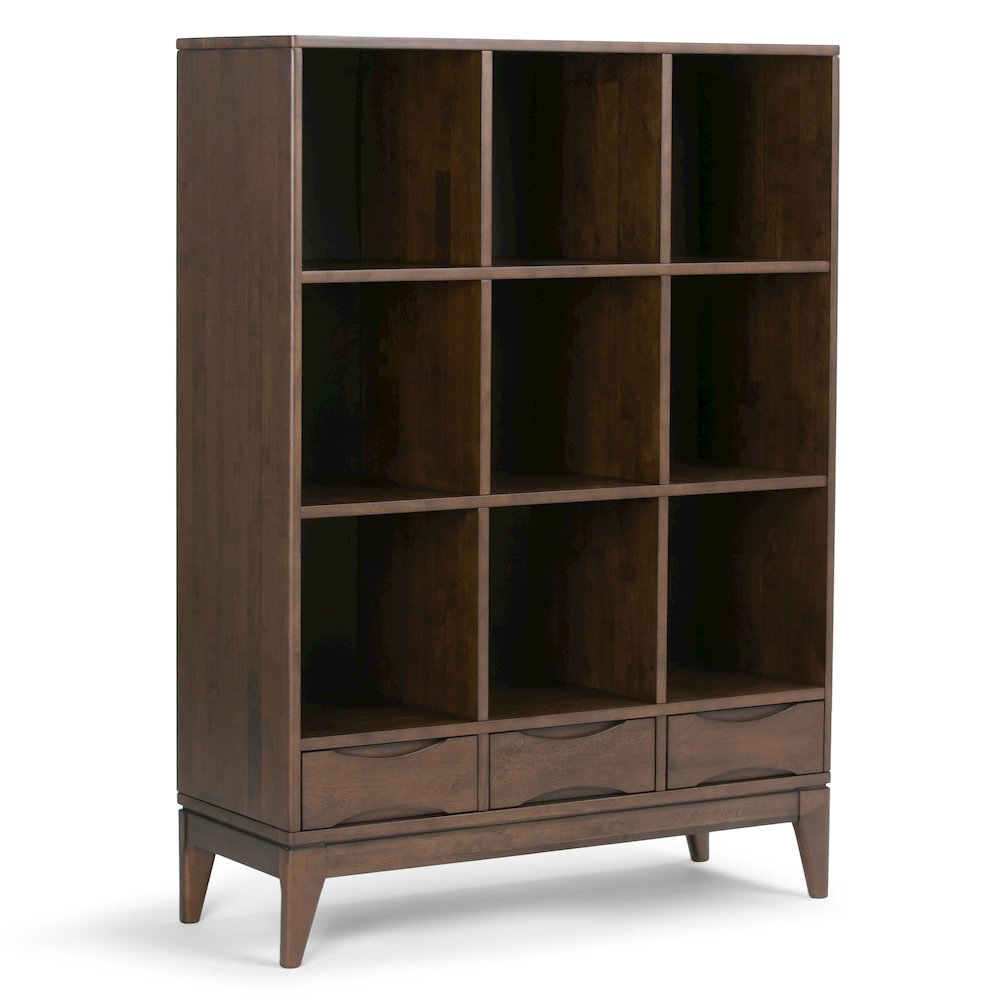 Harper Solid Hardwood Cube Storage With Drawers In Walnut Brown. Picture 1
