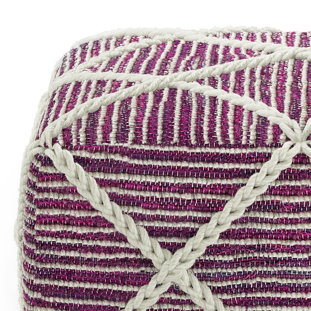 Cowan Square Pouf in Magenta and Natural Handloom Woven. Picture 6