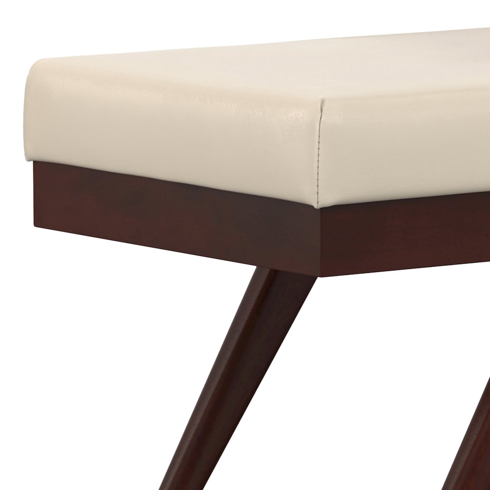 Chanelle SOLID HARDWOOD Mid Century Ottoman Bench in Satin Cream. Picture 6