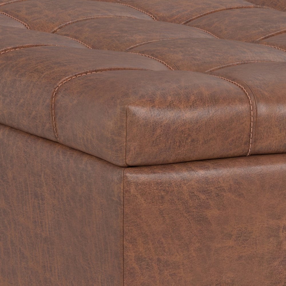 Mariah Lift Top Table Storage Ottoman in Distressed Saddle Brown. Picture 12