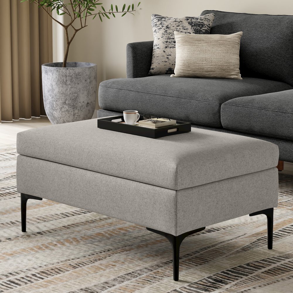 Coffee Table Storage Ottoman With Lift Up Lid In Cloud Grey Polyester Linen Look. Picture 7