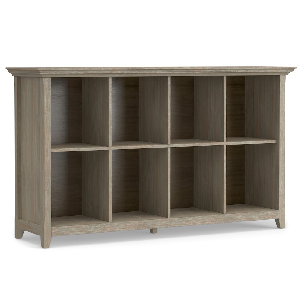 Amherst Solid Wood 8 Cube Storage Sofa Table In Distressed Grey. Picture 1