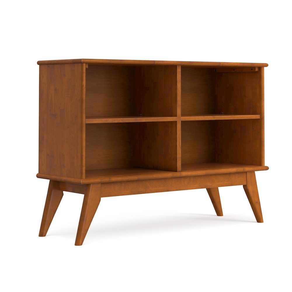 Draper 42 inch Wide Solid Wood Mid Century 4 Shelf Low Bookcase in Teak Brown. Picture 1