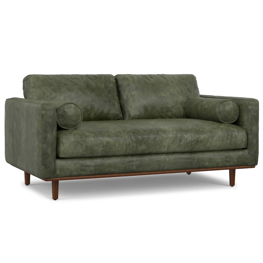 Morrison 72-inch Mid-Century Modern Sofa in Moss Green Genuine Leather. Picture 1