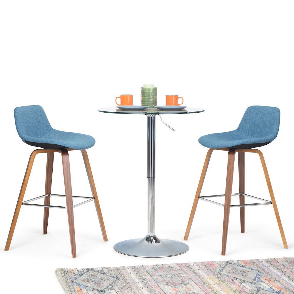Counter Height Stool (Set Of 2) In Medium Blue Linen Look Fabric. Picture 5