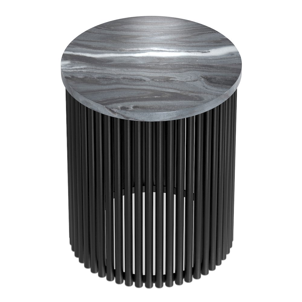 18in Wide Industrial Metal Accent Table in Black Genuine Marble and Black Metal. Picture 3