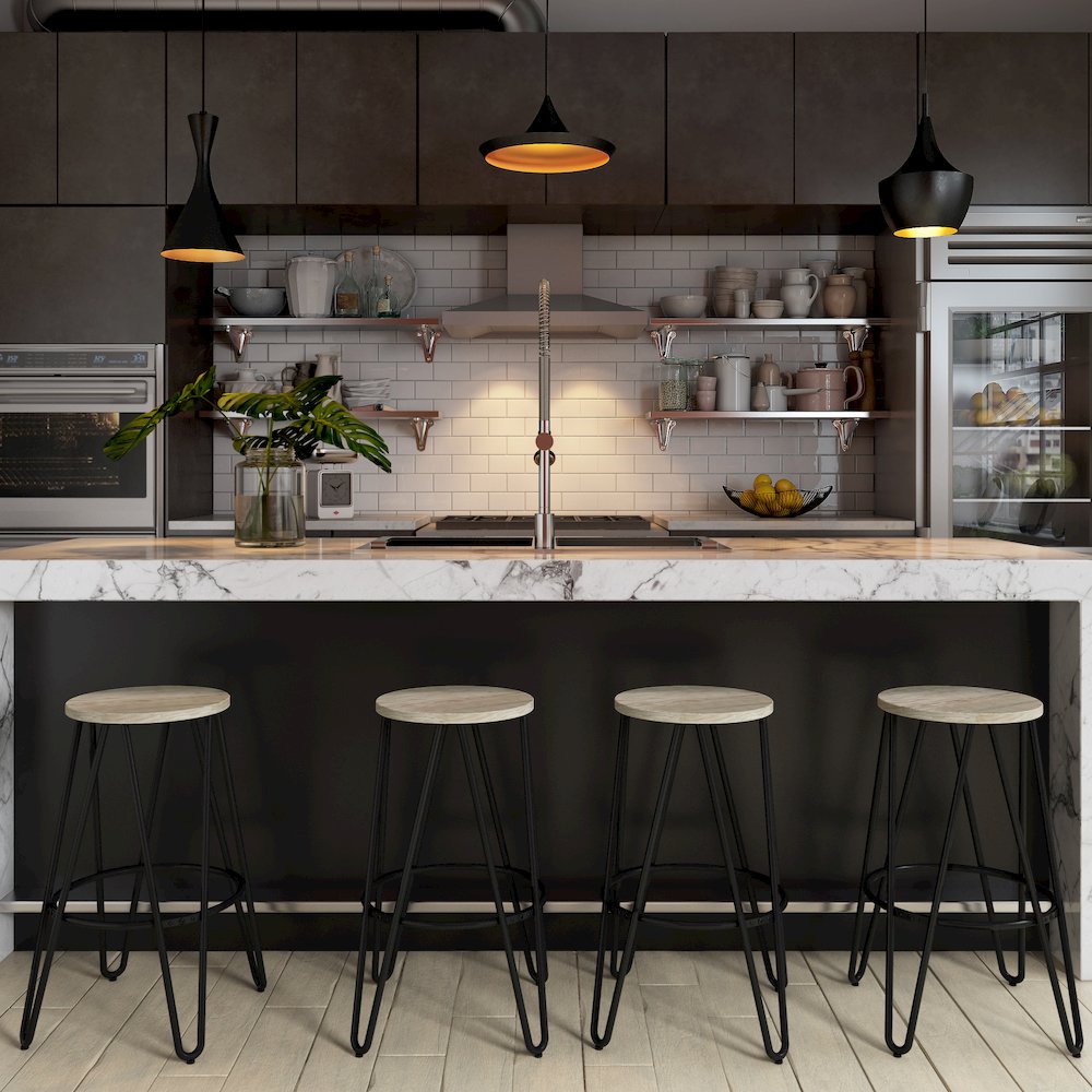 26 Inch Metal Counter Height Stool With Wood Seat (Set Of 2) In Natural / Black. Picture 5