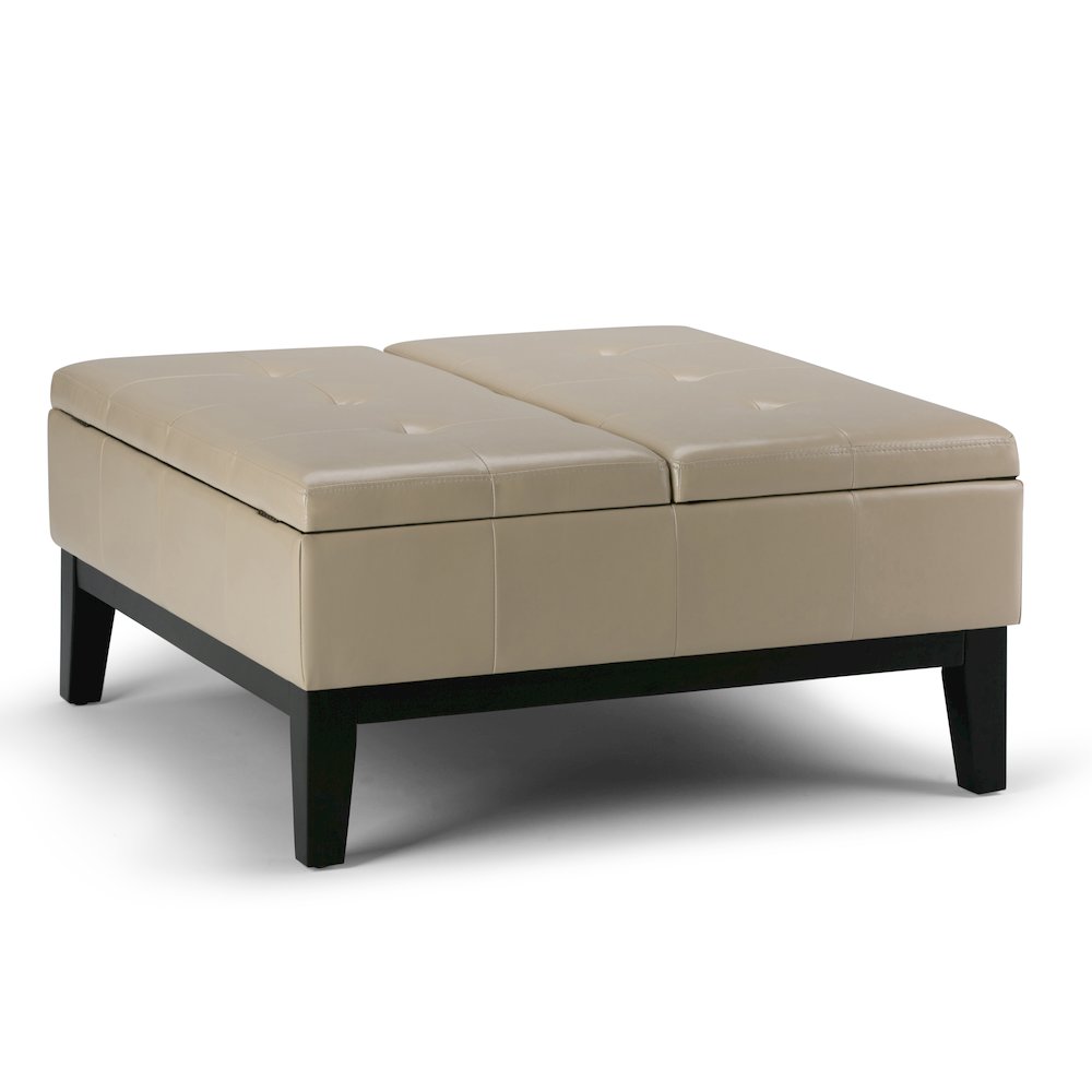 Dover Square Coffee Table Storage Ottoman In Satin Cream Vegan Faux Leather. Picture 1