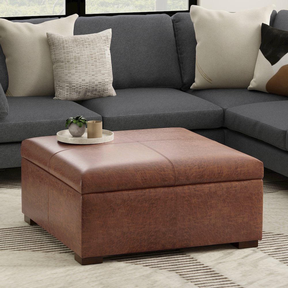 36 inch Wide Contemporary Square Square Coffee Table Storage Ottoman. Picture 7
