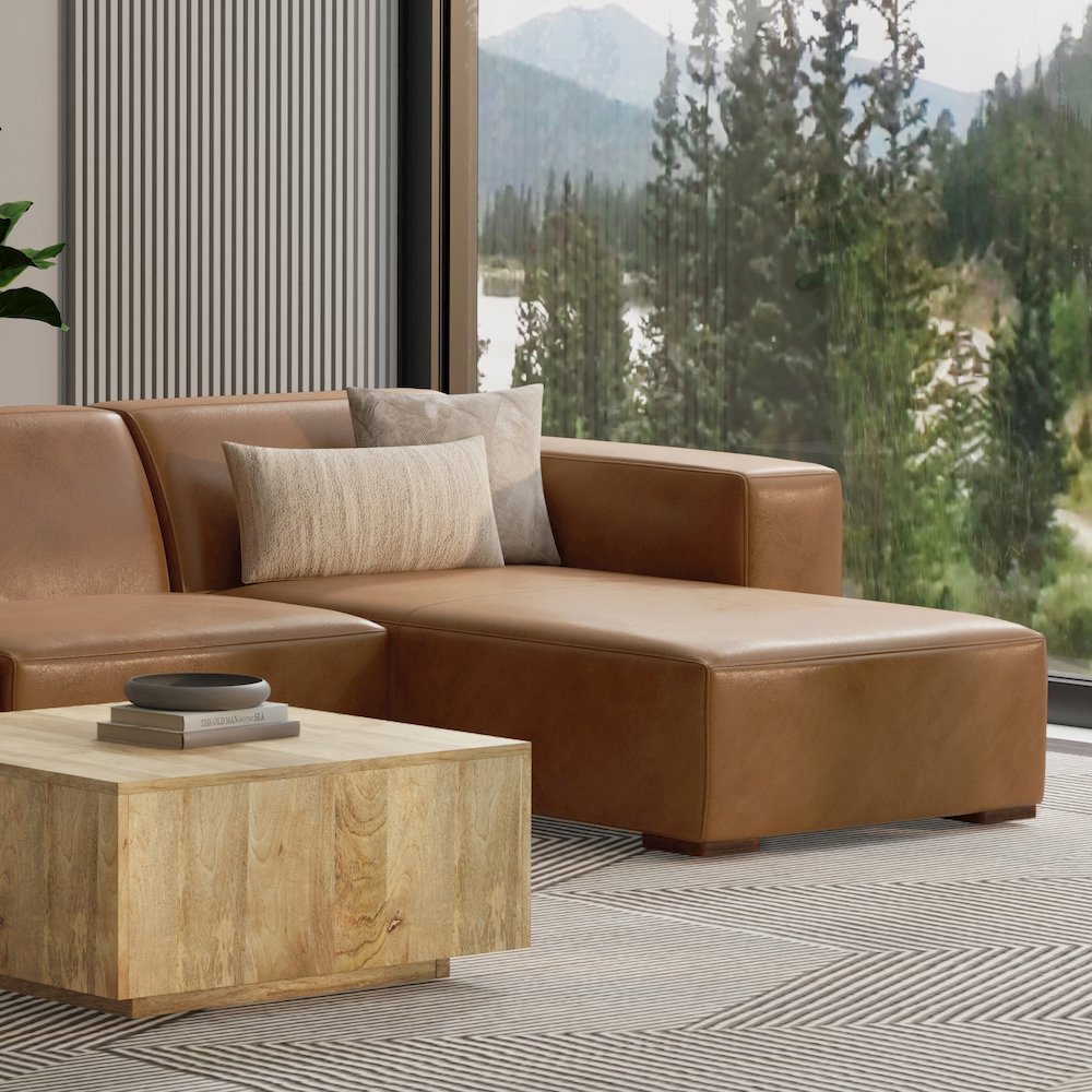 Rex Right Chaise Sofa Module In Genuine Leather. Picture 5