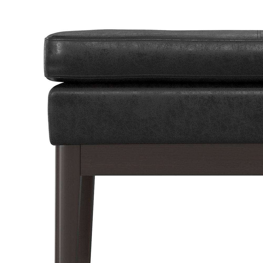 Mid Century Small Ottoman Bench In Distressed Black Vegan Faux Leather. Picture 4