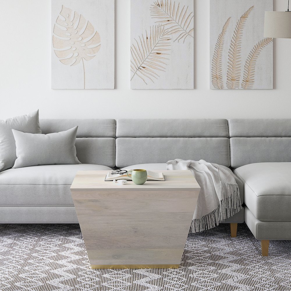 Abba Solid Mango Wood  Square Coffee Table In White Wash. Picture 5