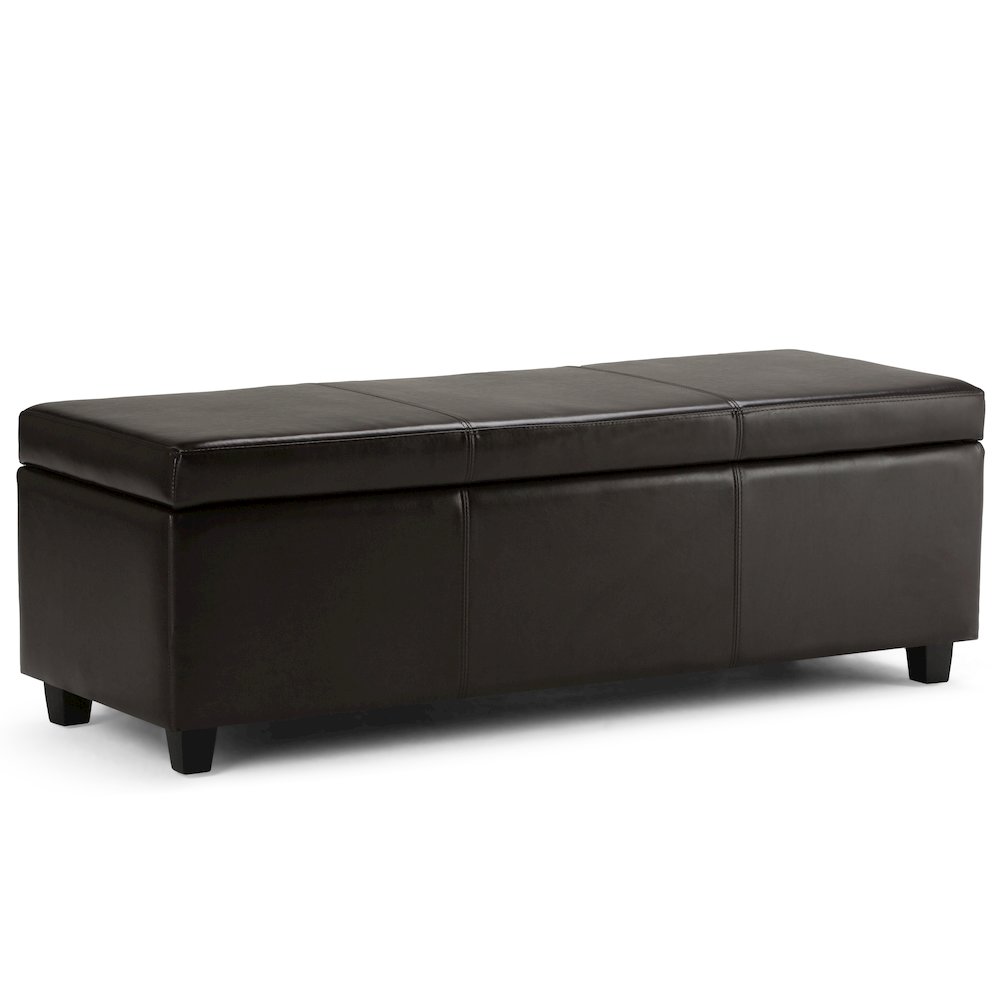 Avalon Storage Ottoman Bench In Tanners Brown Vegan Faux Leather. Picture 1