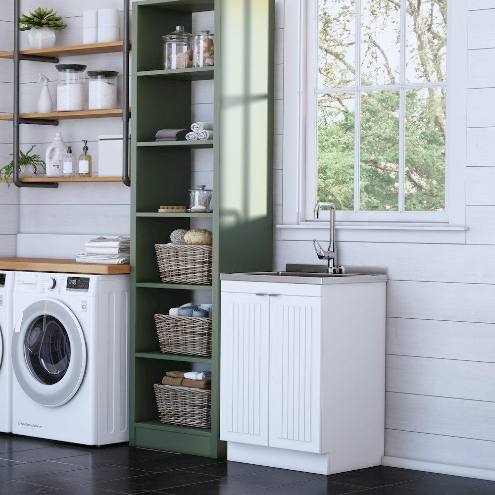 Murphy 24 Inch Laundry Cabinet With Faucet And Stainless Steel Sink In White. Picture 5