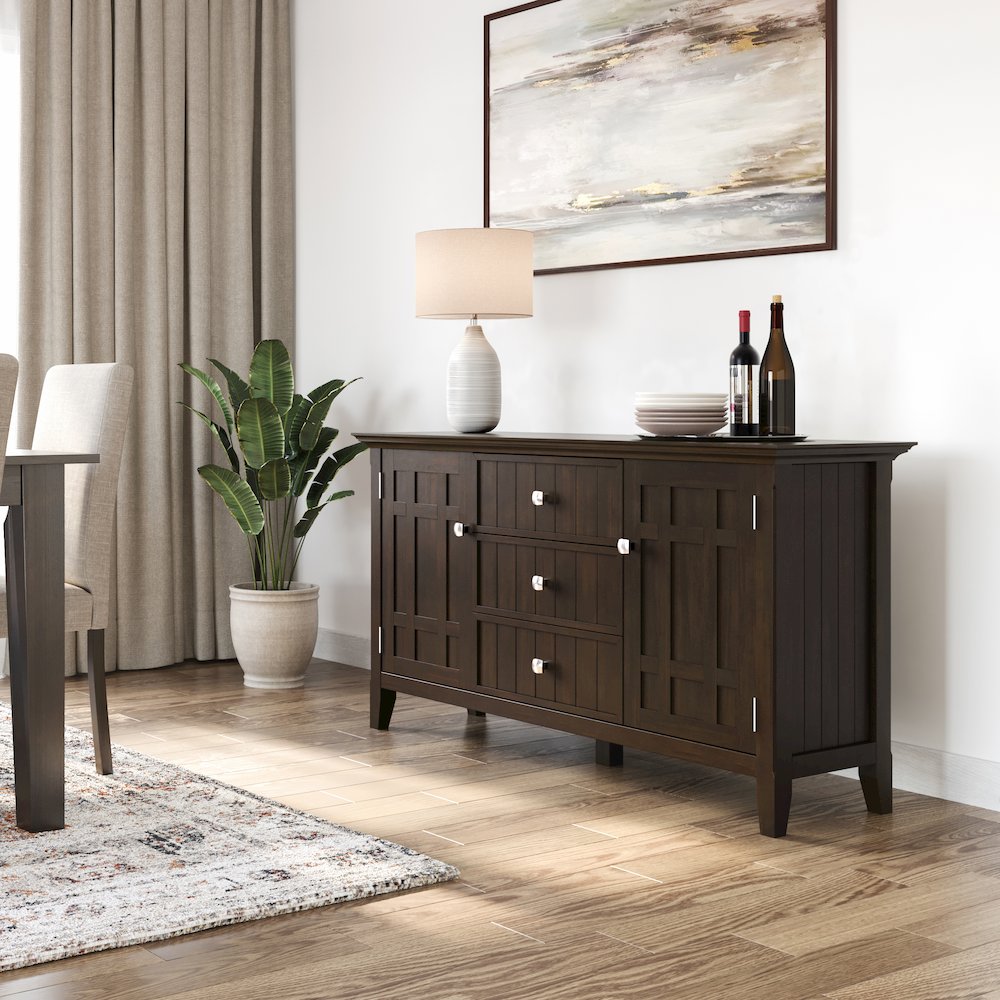 Bedford Solid Wood Sideboard Buffet In Dark Tobacco Brown. Picture 5