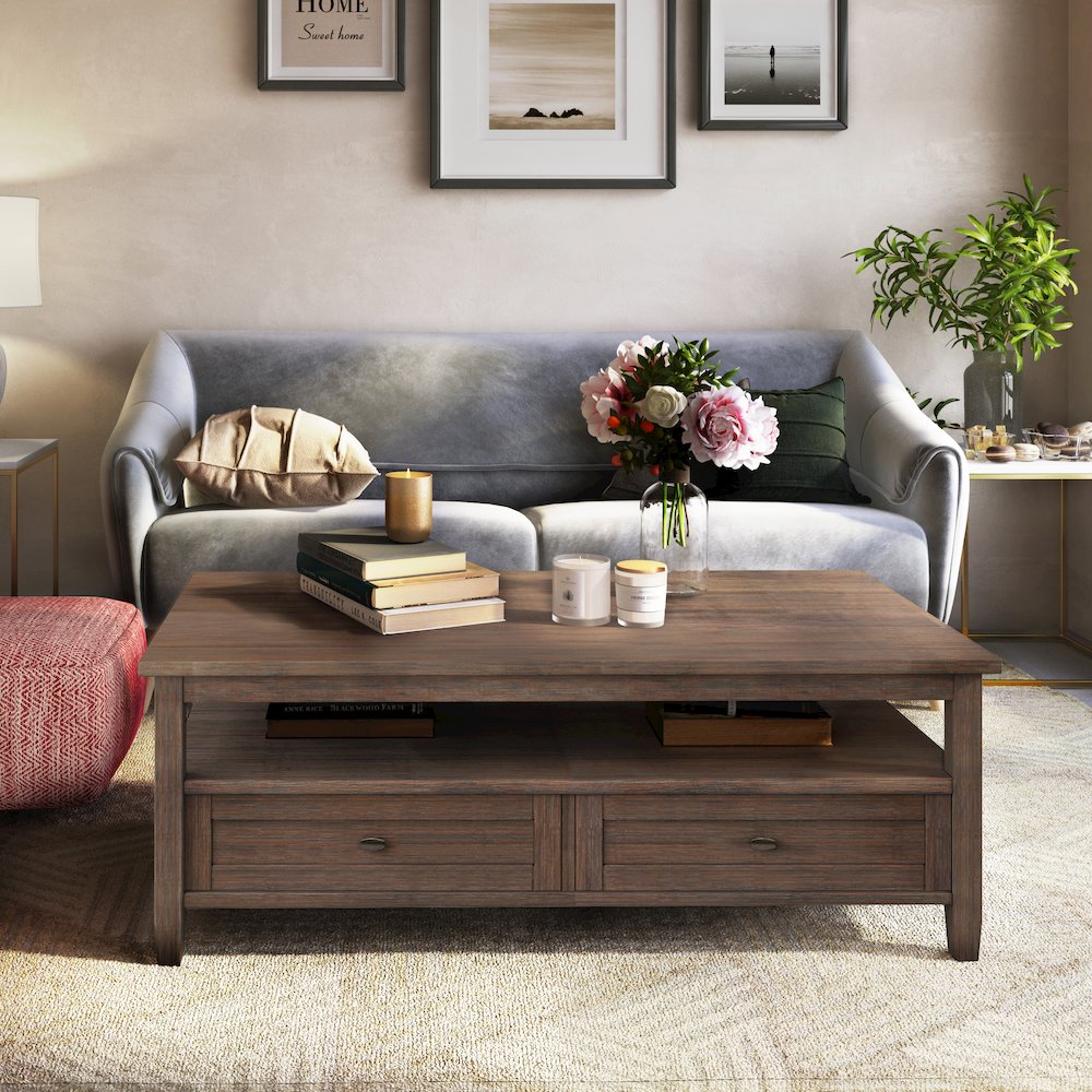 Warm Shaker Solid Wood Coffee Table In Farmhouse Brown. Picture 5