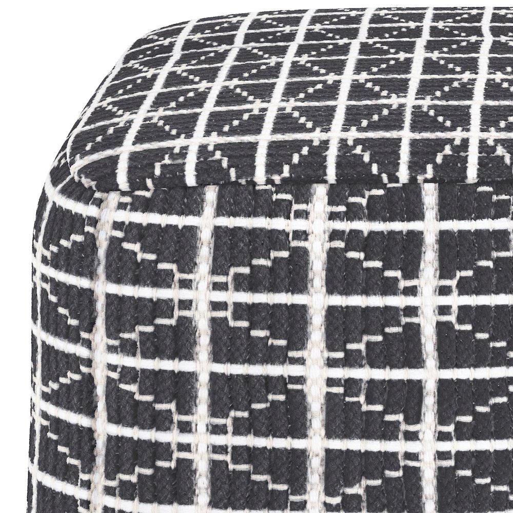 Noreen Square Pouf In Slate Grey And White Handloom Woven Pattern. Picture 4