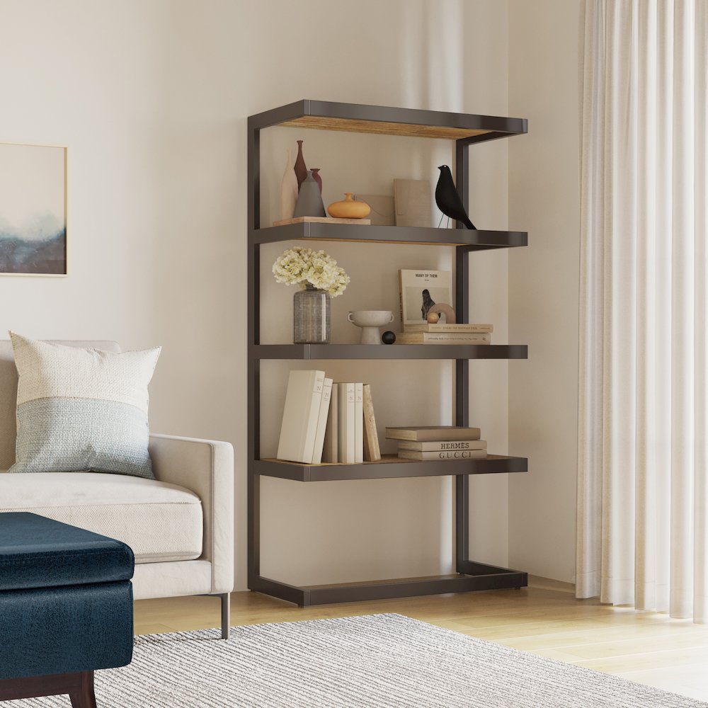 Erina SOLID ACACIA WOOD Bookcase in Distressed Golden Wheat. Picture 8