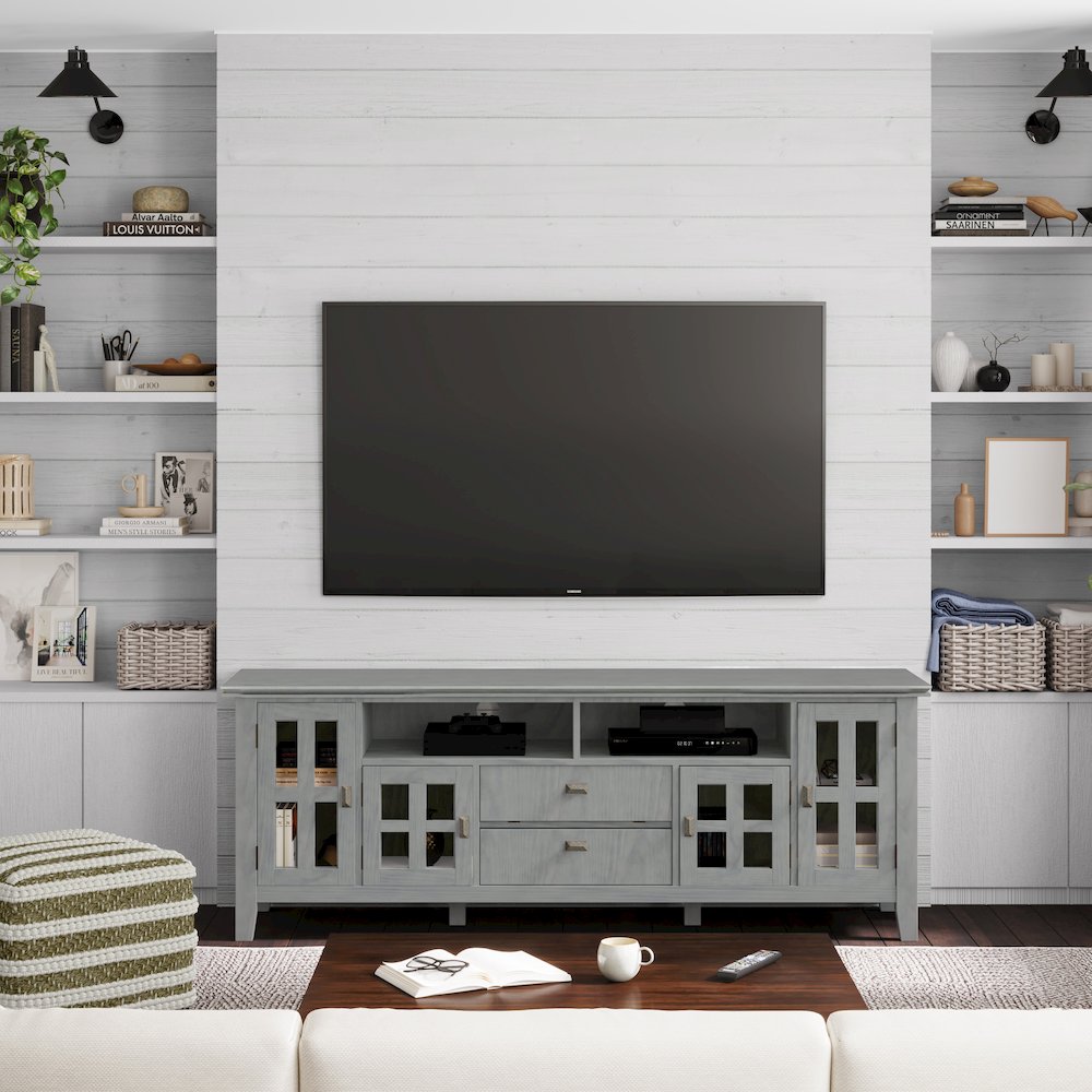 Artisan Solid Wood 72 Inch Tv Media Stand In Fog Grey For Tvs Up To 80 Inches. Picture 5