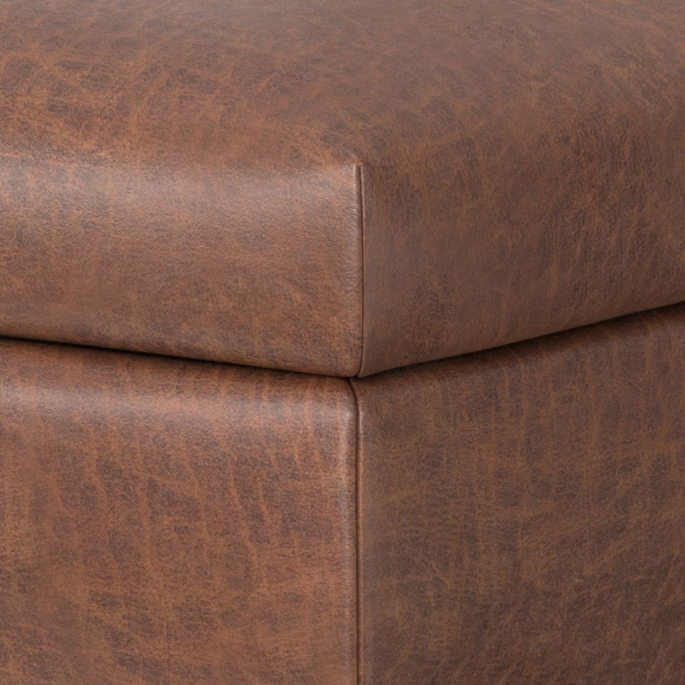 Coffee Table Ottoman In Distressed Saddle Brown Distressed Vegan Faux Leather. Picture 2