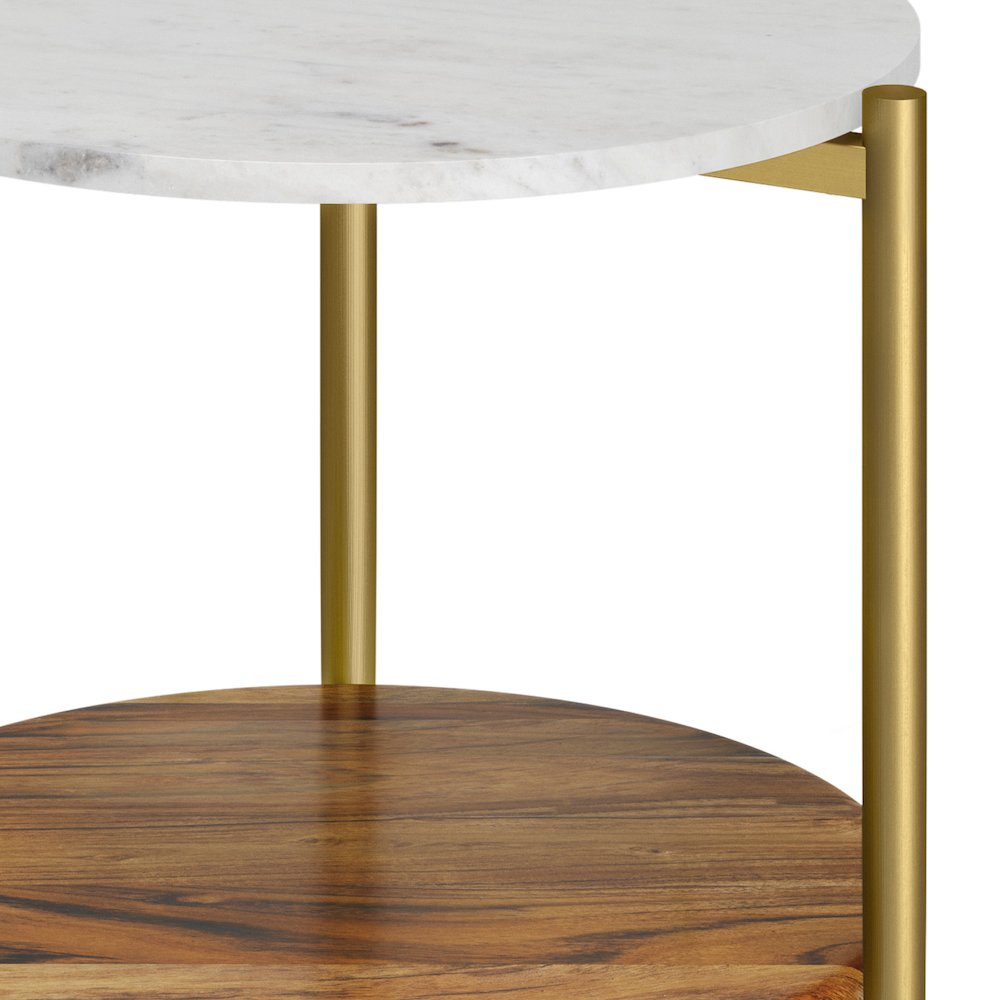 18 inch Round Mid-Century Genuine Marble & Solid Acacia Side Tables(Set of 2). Picture 6