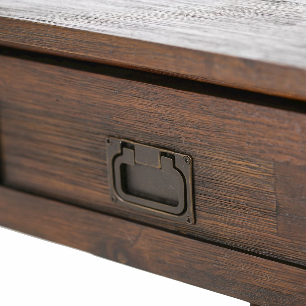 22 inch Solid Acacia Rustic End Table in Distressed Charcoal Brown (Set of 2). Picture 2