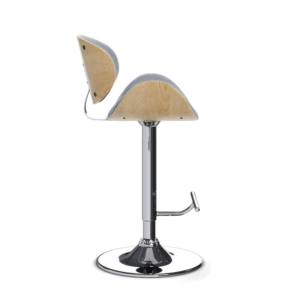 Marana Bentwood Adjustable Swivel Bar Stool In Stone Grey Vegan Faux Leather. Picture 3