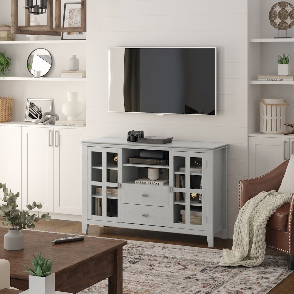 Artisan Solid Wood Tall Tv Media Stand In Fog Grey For Tvs Up To 60 Inches. Picture 5