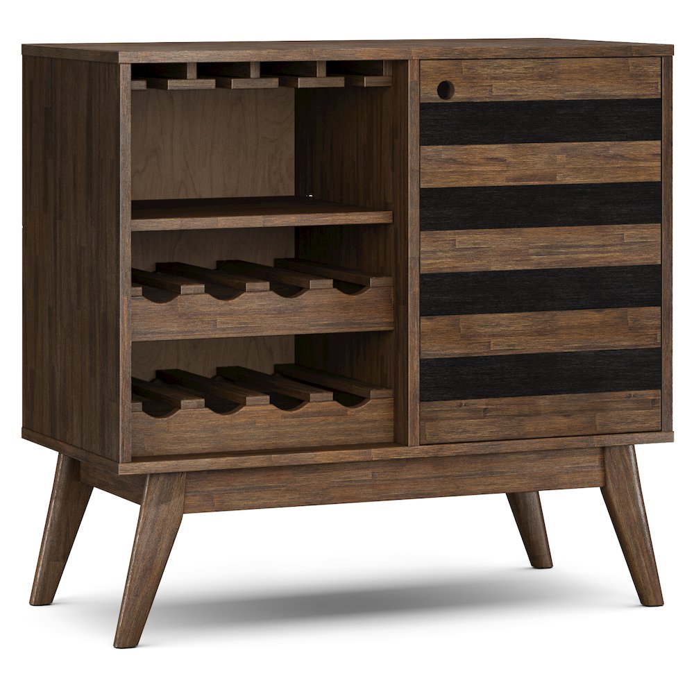 Clarkson Solid Acacia Wood Wine Cabinet In Rustic Natural Aged Brown. Picture 1