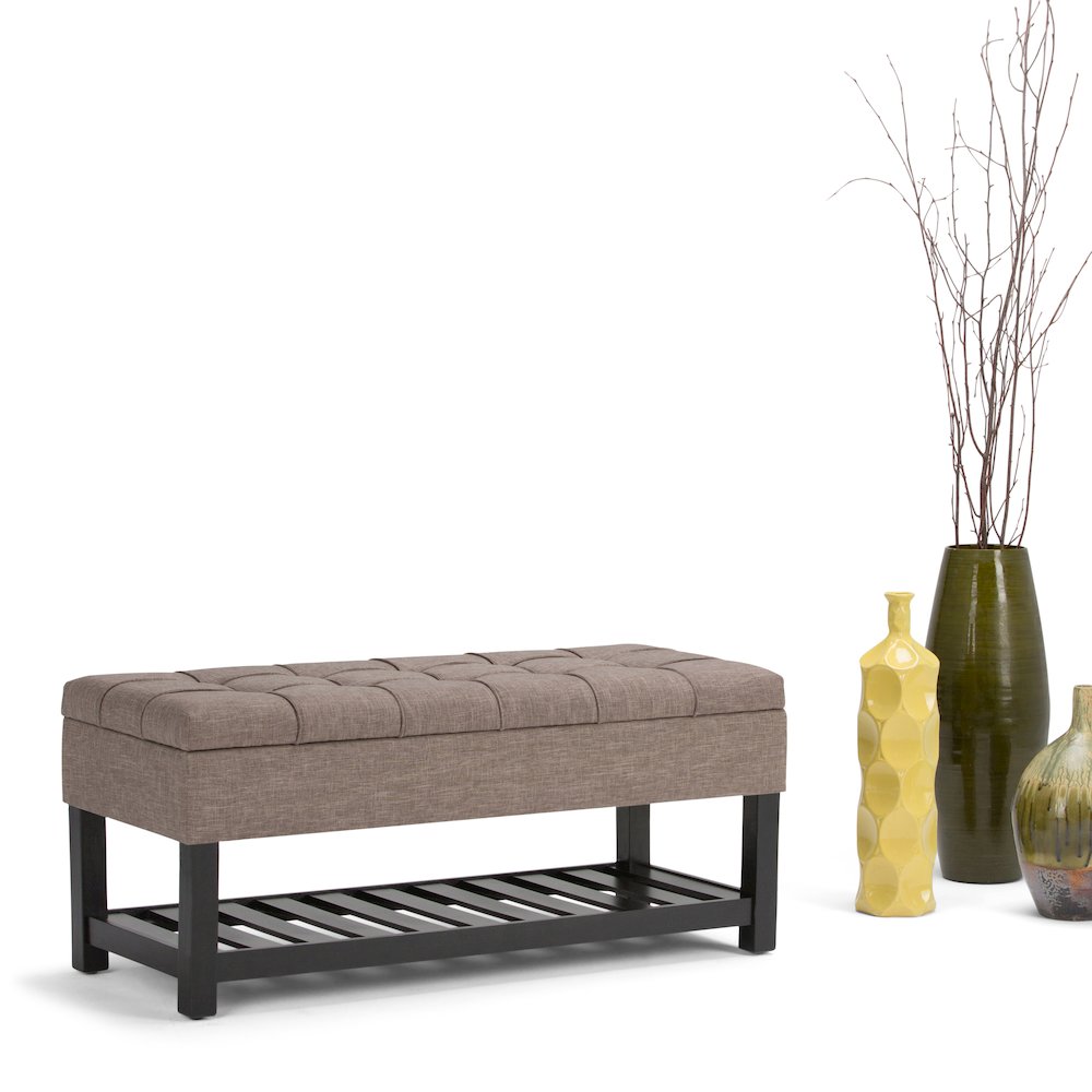 Saxon Solid Hardwood Storage Ottoman Bench In Fawn Brown. Picture 5