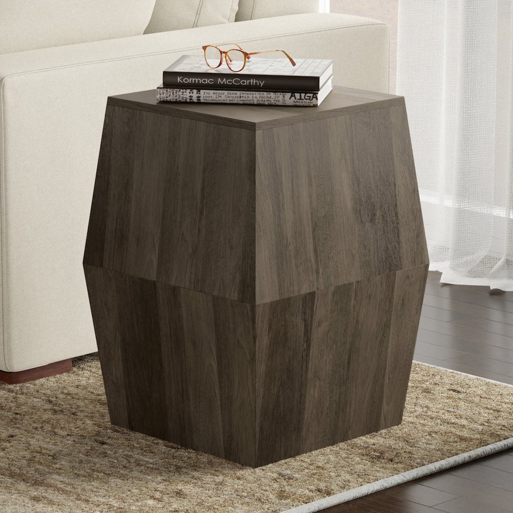 Solid Mango Wood 16 Inch Wide Irregular Contemporary Side Table In Ash Grey. Picture 7