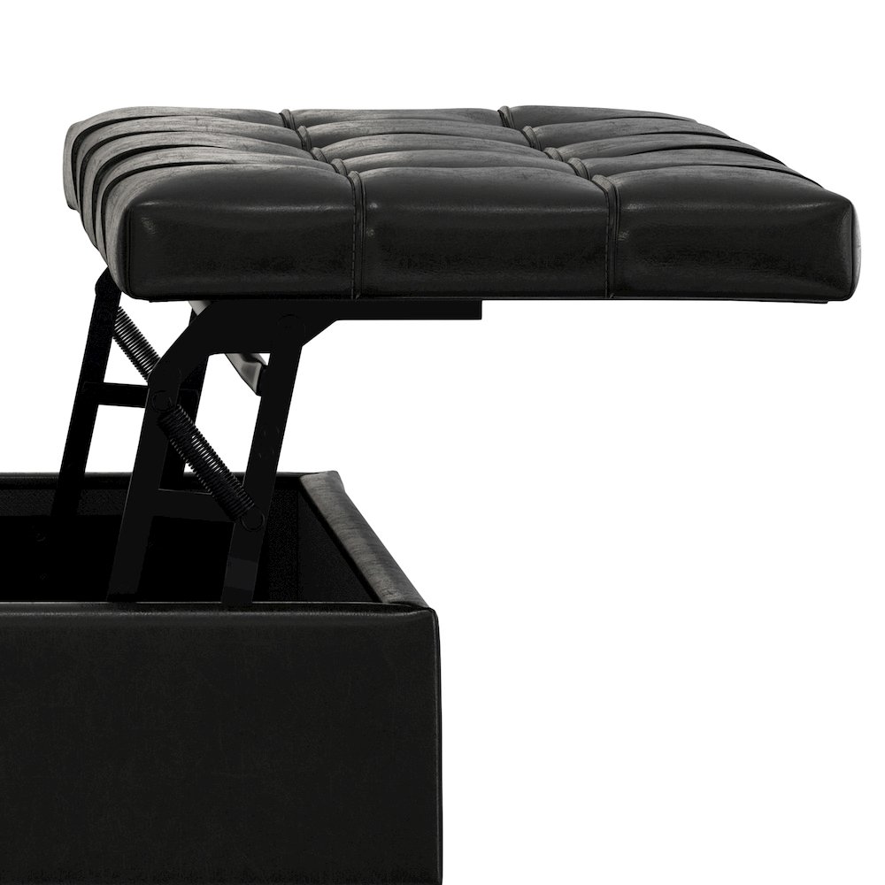 Mariah Lift Top Table Storage Ottoman in Midnight Black PU Black faux leather. Picture 13