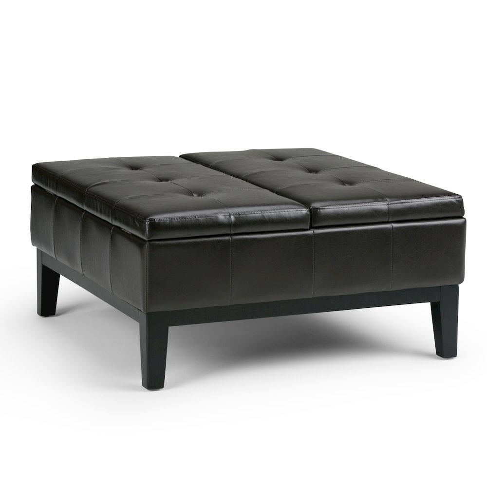 Dover Square Coffee Table Storage Ottoman In Tanners Brown Vegan Faux Leather. Picture 1