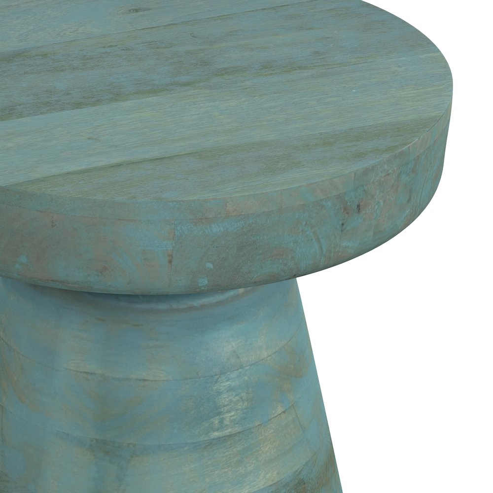 16 inch Wide Round Boho Contemporary Rustic Accent Table in Teal Wash. Picture 6
