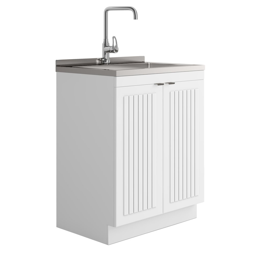 Murphy 28 Inch Laundry Cabinet With Faucet And Stainless Steel Sink In White. Picture 1