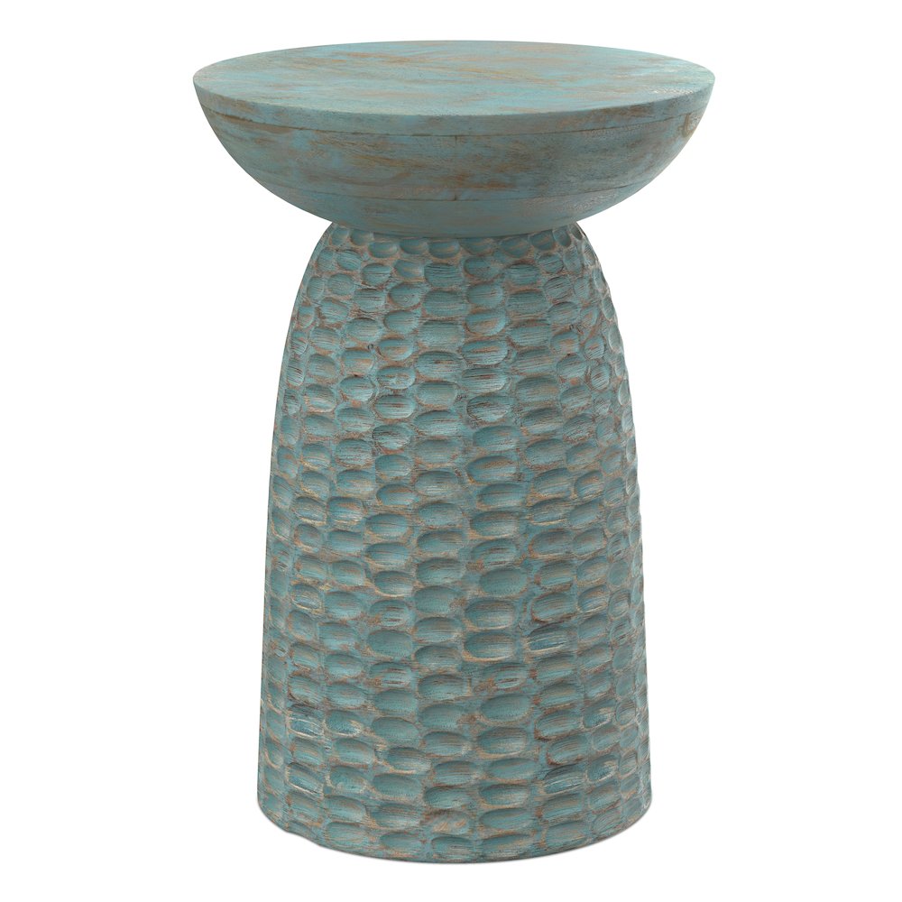 Boyd 16 inch Wide Solid Mango Contemporary Tall Accent Table in Teal Wash. Picture 1