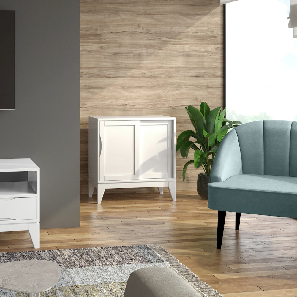 Harper Solid Hardwood Low Storage Cabinet In White. Picture 5