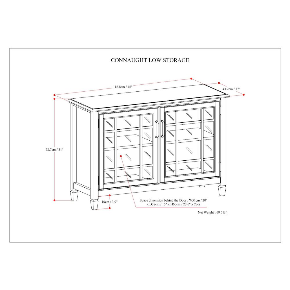Connaught Solid Wood Low Storage Cabinet In Antique White. Picture 6