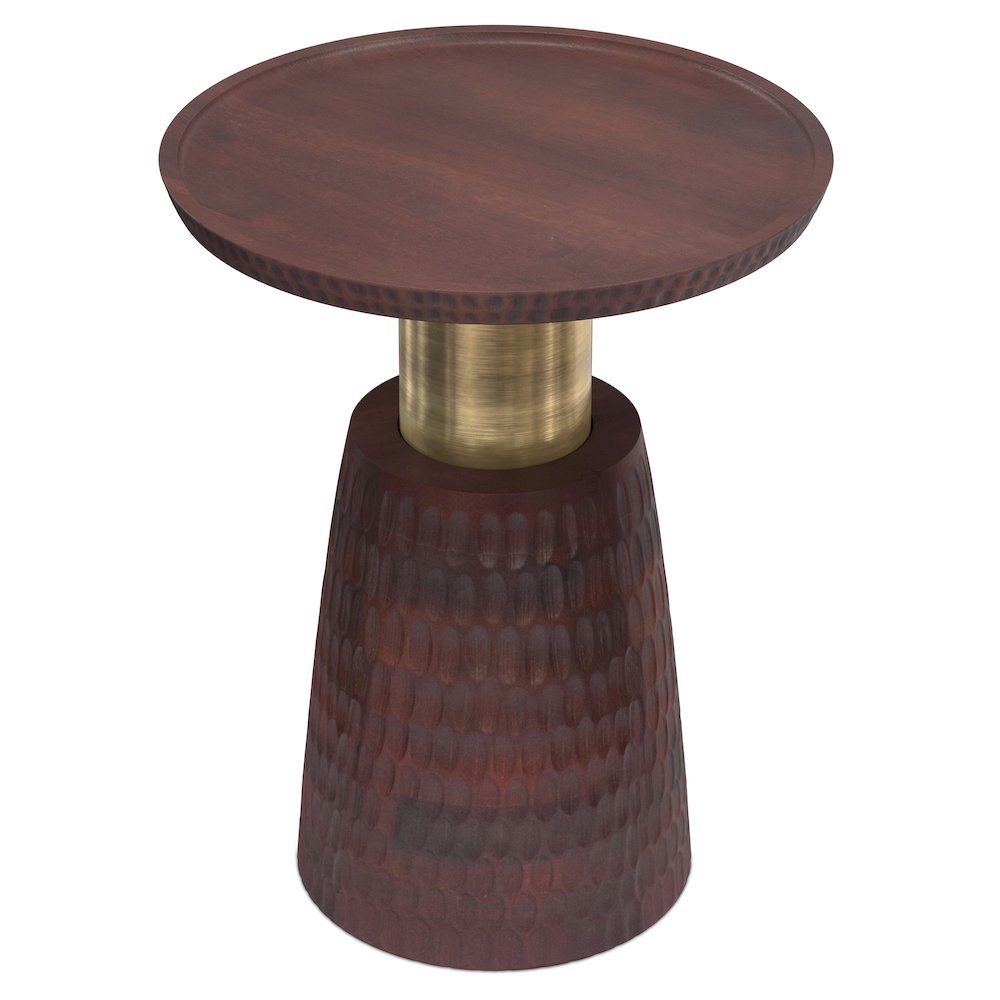 16 inch Wide Solid Mango/Metal Contemporary End Table in Walnut Brown/Gold. Picture 3