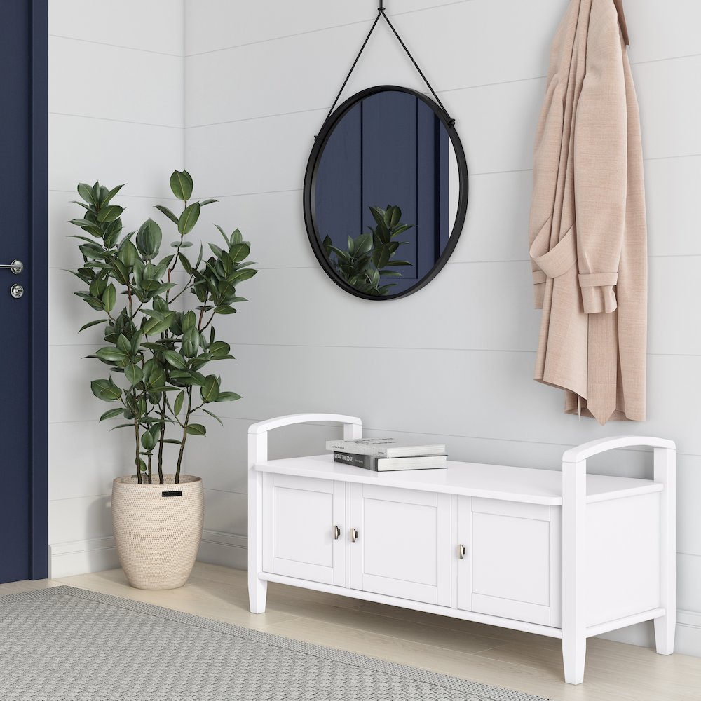 Warm Shaker Solid Wood Entryway Storage Bench In White. Picture 5