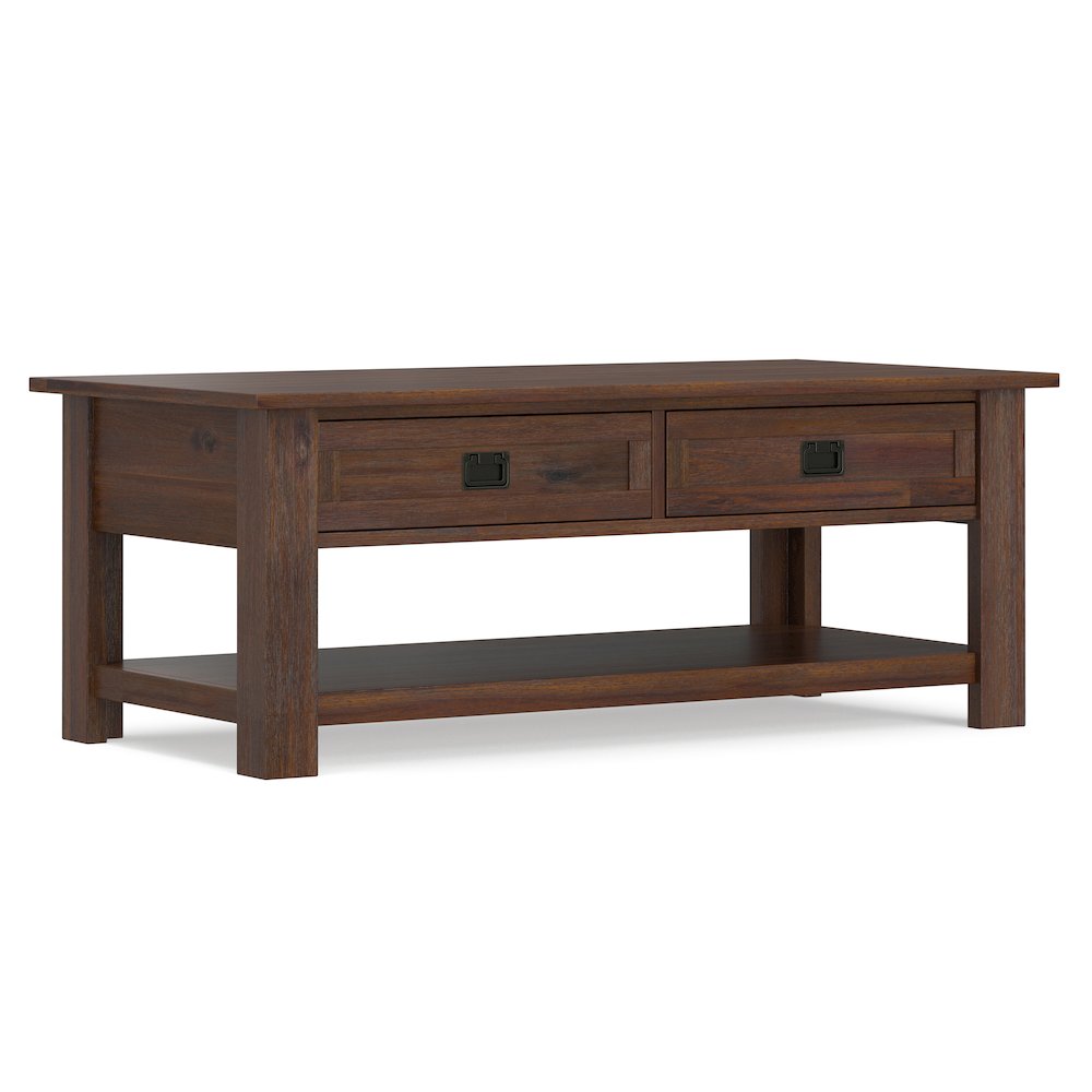Monroe 48 inch Wide Solid Acacia Wood Rustic Rectangular Coffee Table. Picture 1