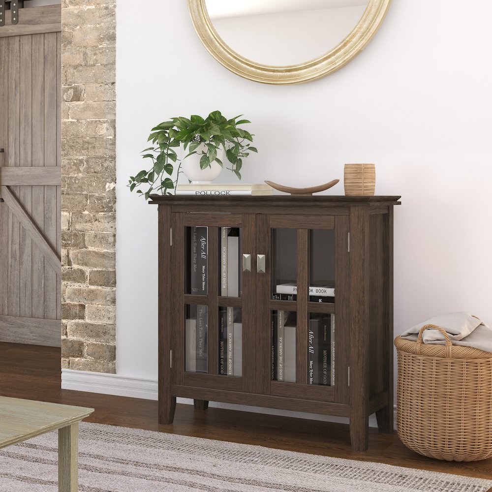 Artisan Solid Wood Low Storage Cabinet In Farmhouse Brown. Picture 5