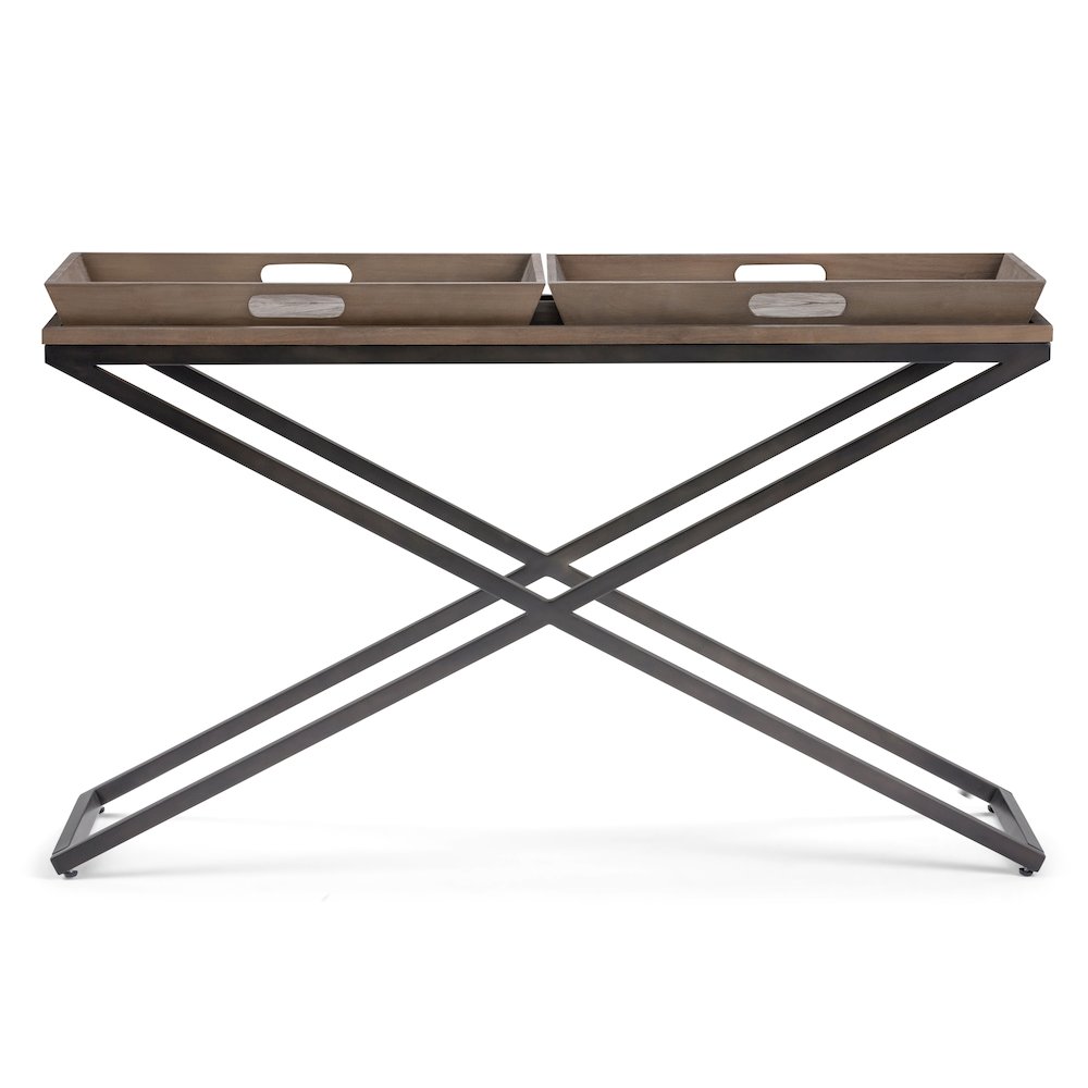 Damien SOLID AGED ELM WOOD Console Table in Distressed Natural Elm. Picture 2