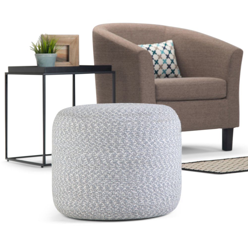 Bayley Round Braided Pouf In Blue, Natural Cotton. Picture 5